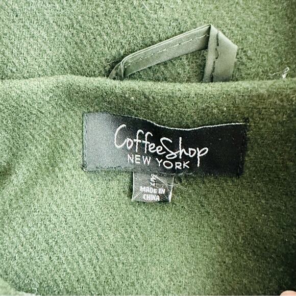 Coffeeshop Emmalise Wool Blend Jacket Green Faux Fur Hood Front Buckle Sz S - Picture 6 of 11